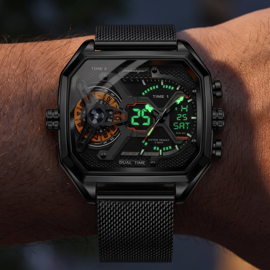 POEDAGAR E106 DUAL TIME - BLACK & ORANGE