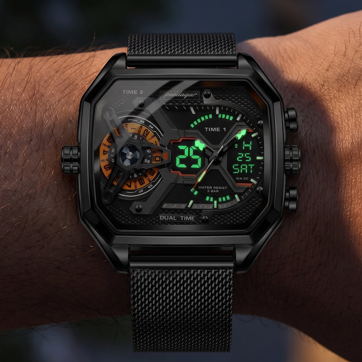 POEDAGAR E106 DUAL TIME - BLACK & ORANGE