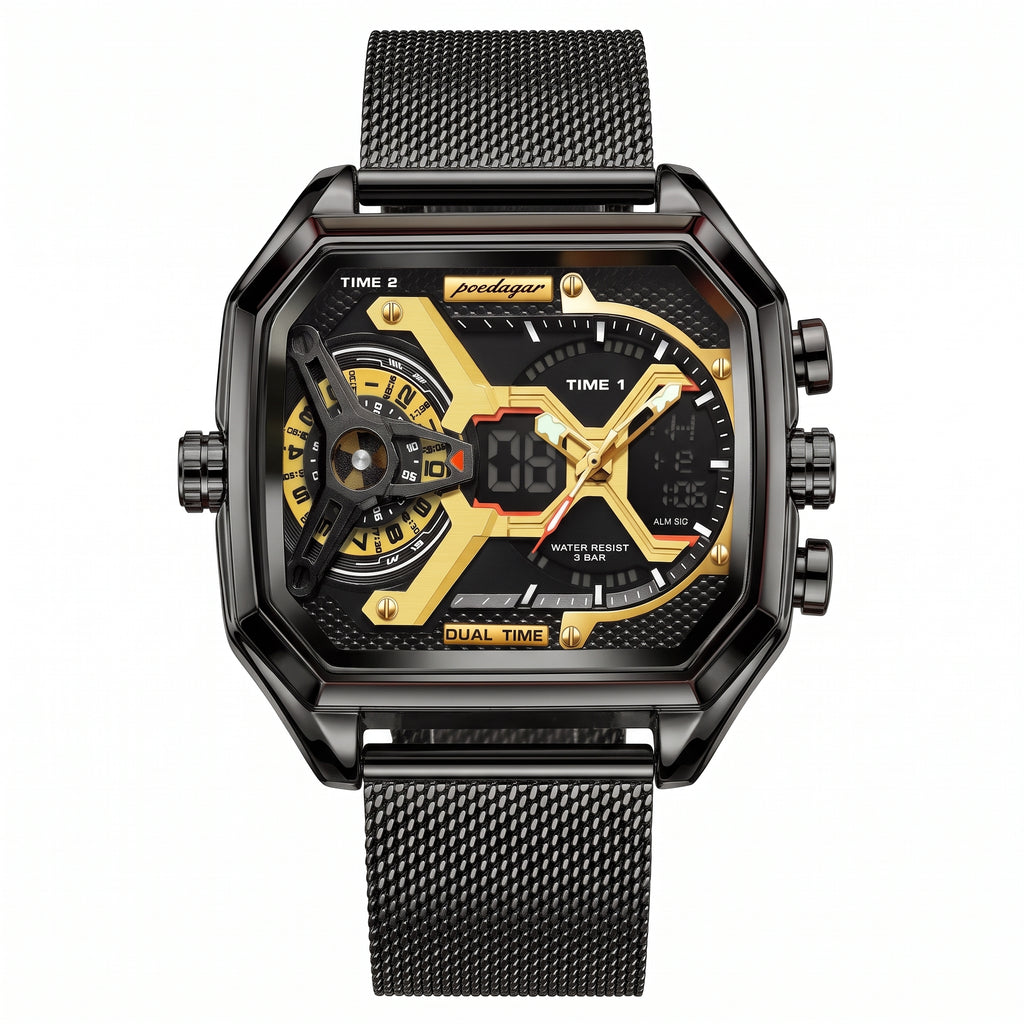 POEDAGAR E106 DUAL TIME - BLACK & GOLD