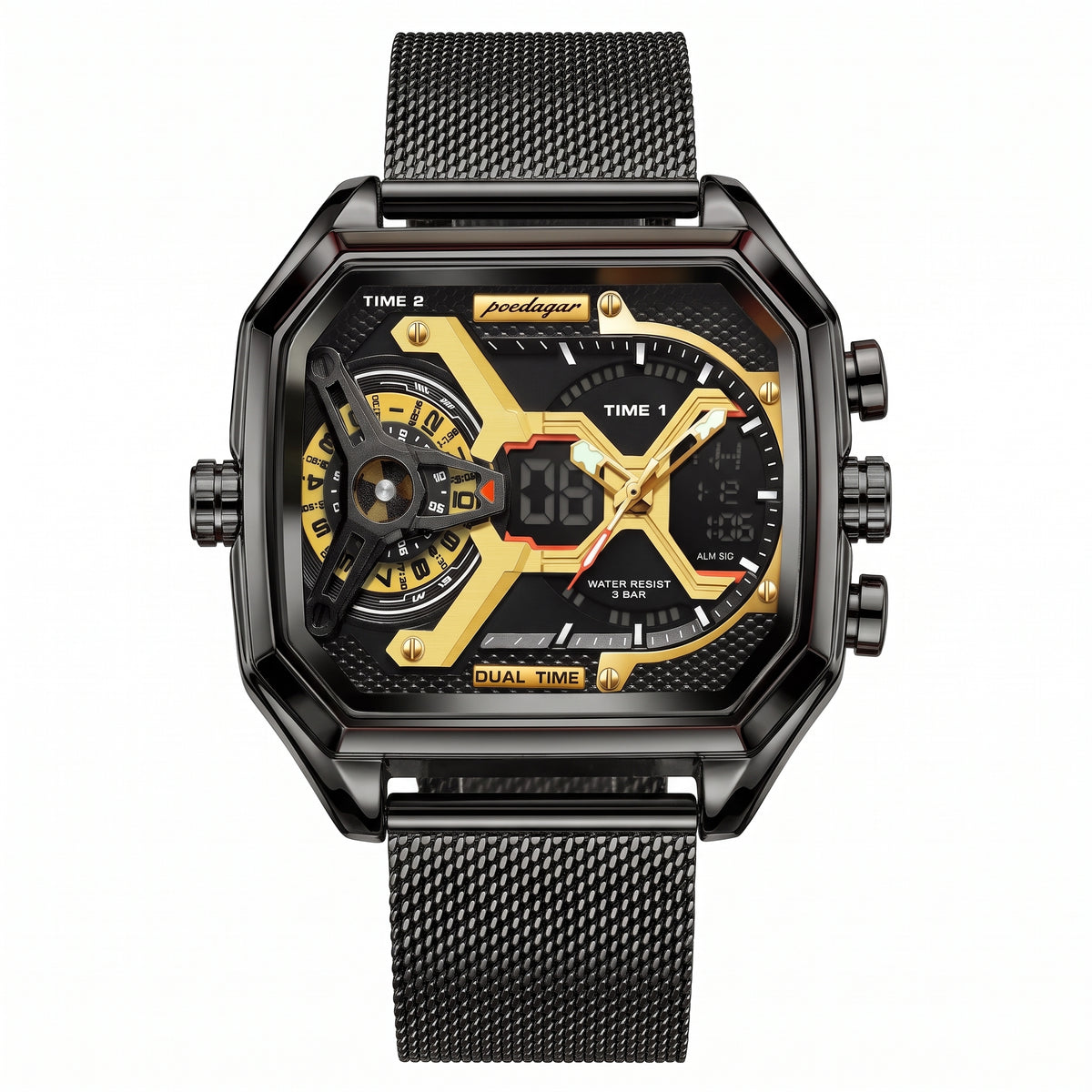 POEDAGAR E106 DUAL TIME - BLACK & GOLD