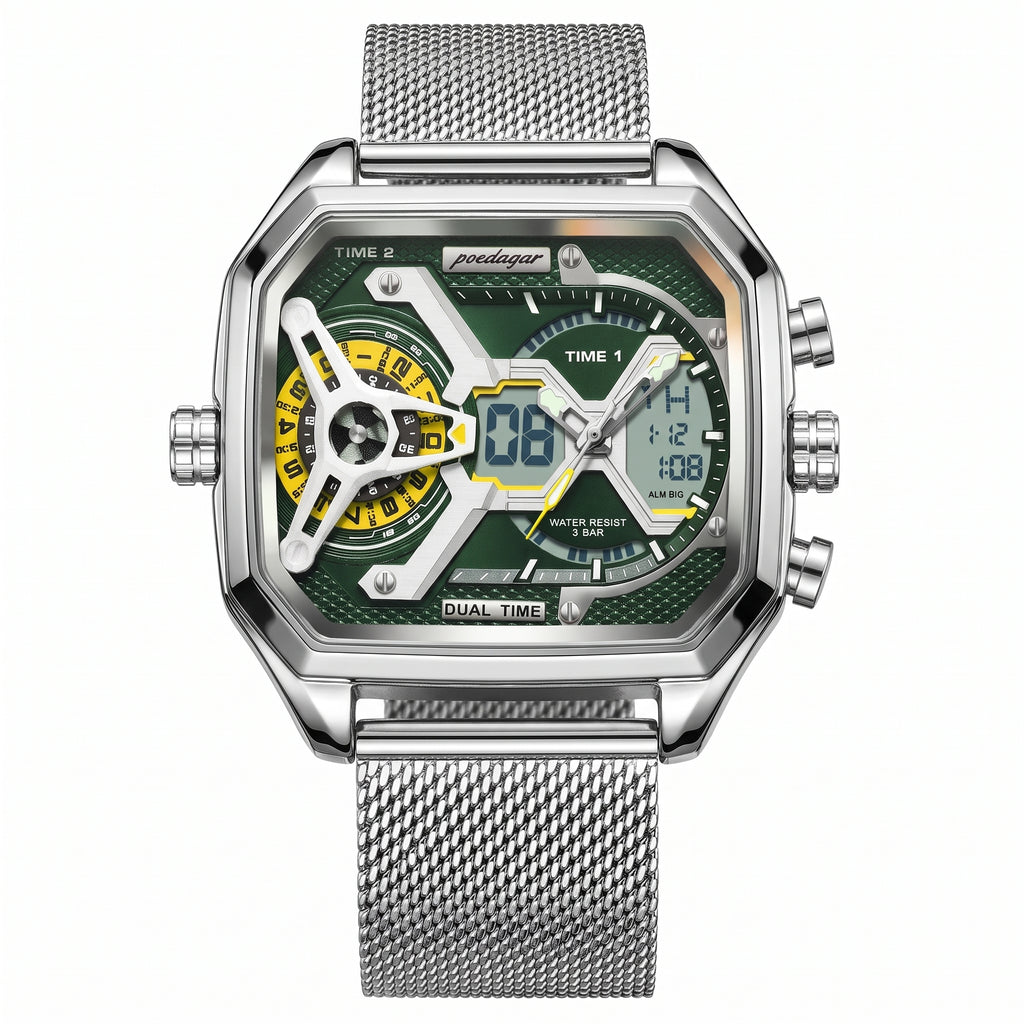POEDAGAR E106 DUAL TIME - SILVER & GREEN