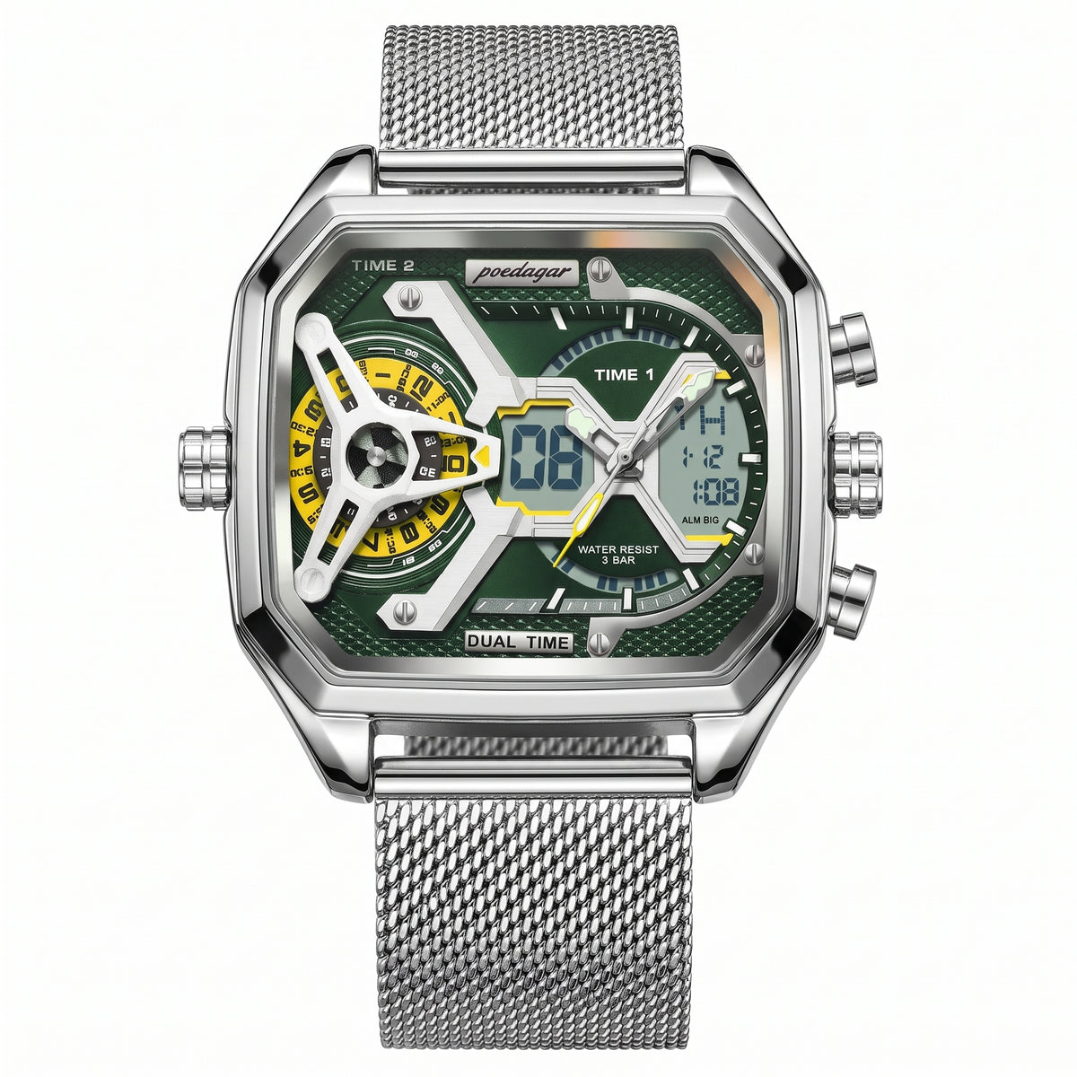 POEDAGAR E106 DUAL TIME - SILVER & GREEN
