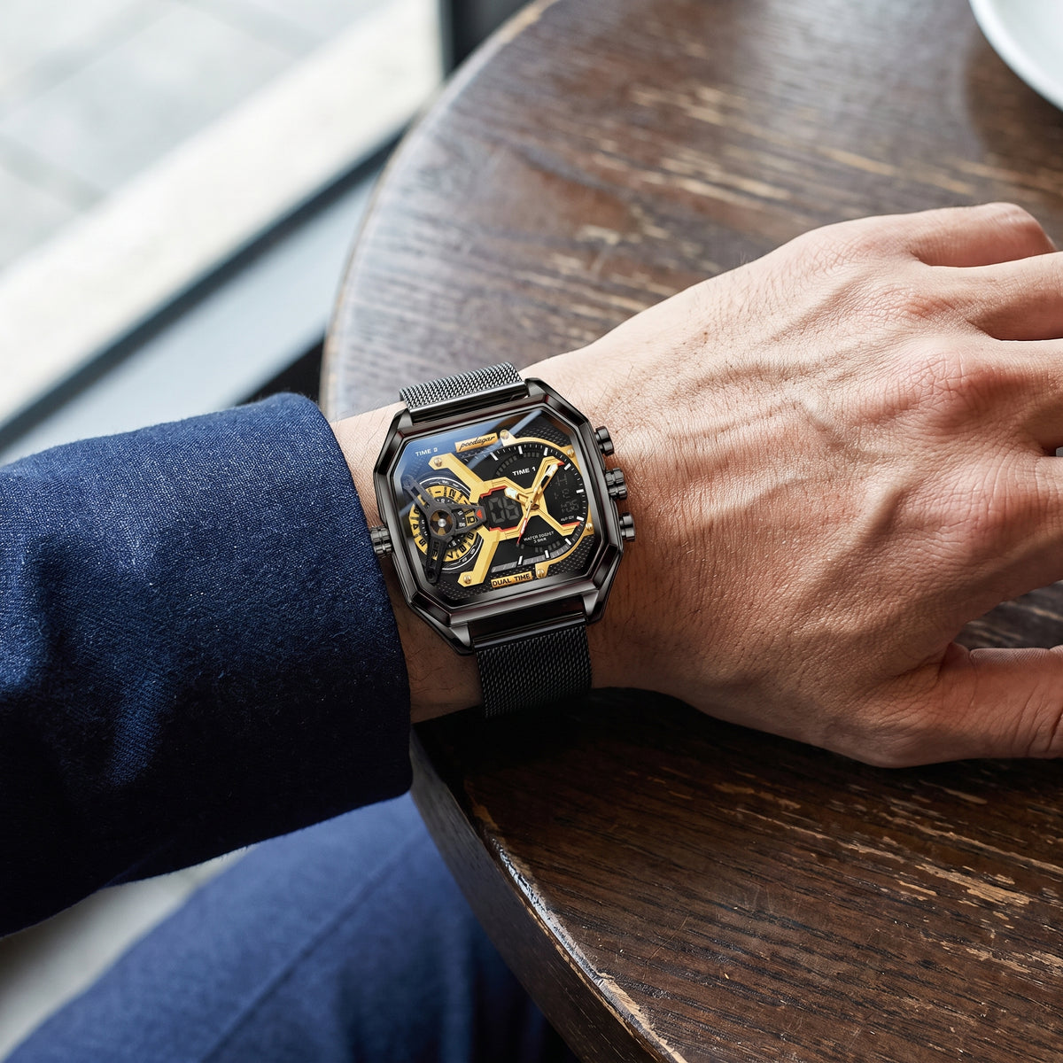 POEDAGAR E106 DUAL TIME - BLACK & GOLD